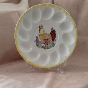 Vintage Ceramic Deviled Egg Platter, Rooster